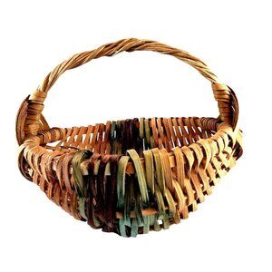 Primitive Handwoven Wicker Butt Basket With Handle-Some Loose Wicker Threads